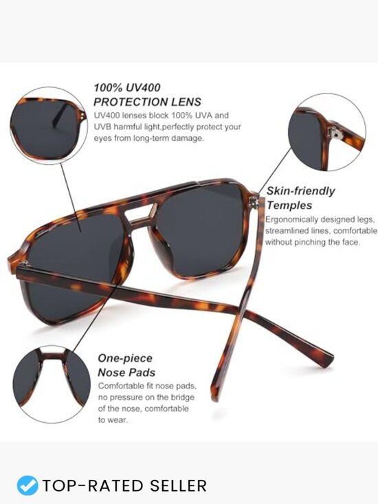Retro Square Aviator Sunglasses 70s Vintage Trendy Plastic Frame Sun Glasses main image 7